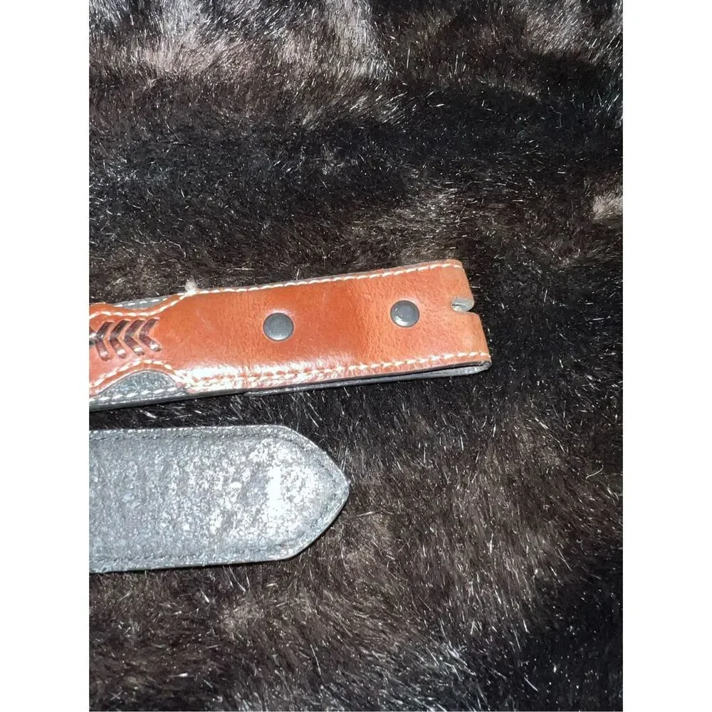 Vintage Nocona Leather Western Belt Brown With Silvertone Hardware and Southwest